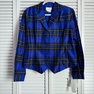 Doncaster Silk Plaid Lightweight Blazer Shirt Jacket Blue Black Size 12 NEW